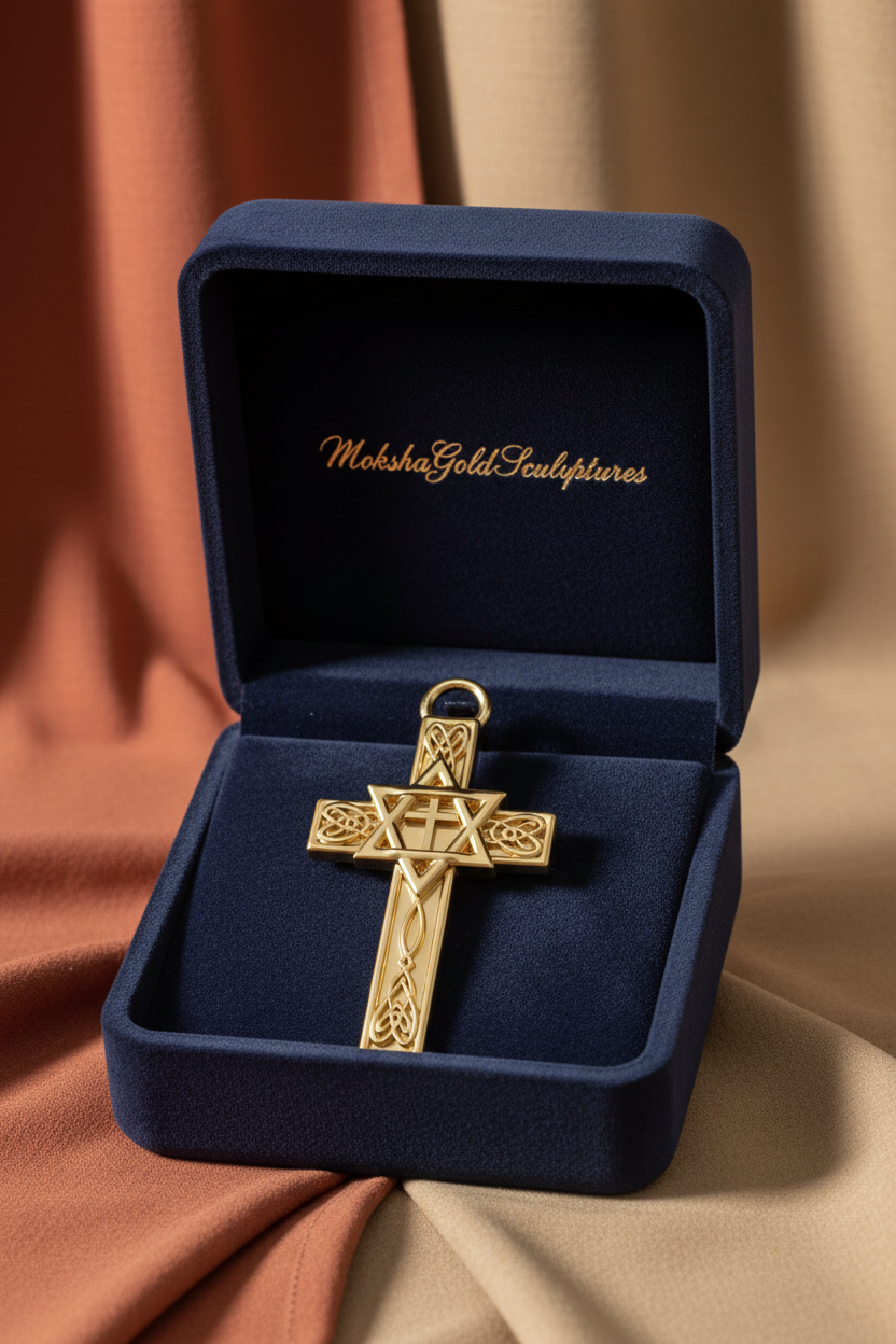 Celtic Cross with Star of David Pendant Necklace | Interfaith Jewellery | 18K Gold & Sterling Silver