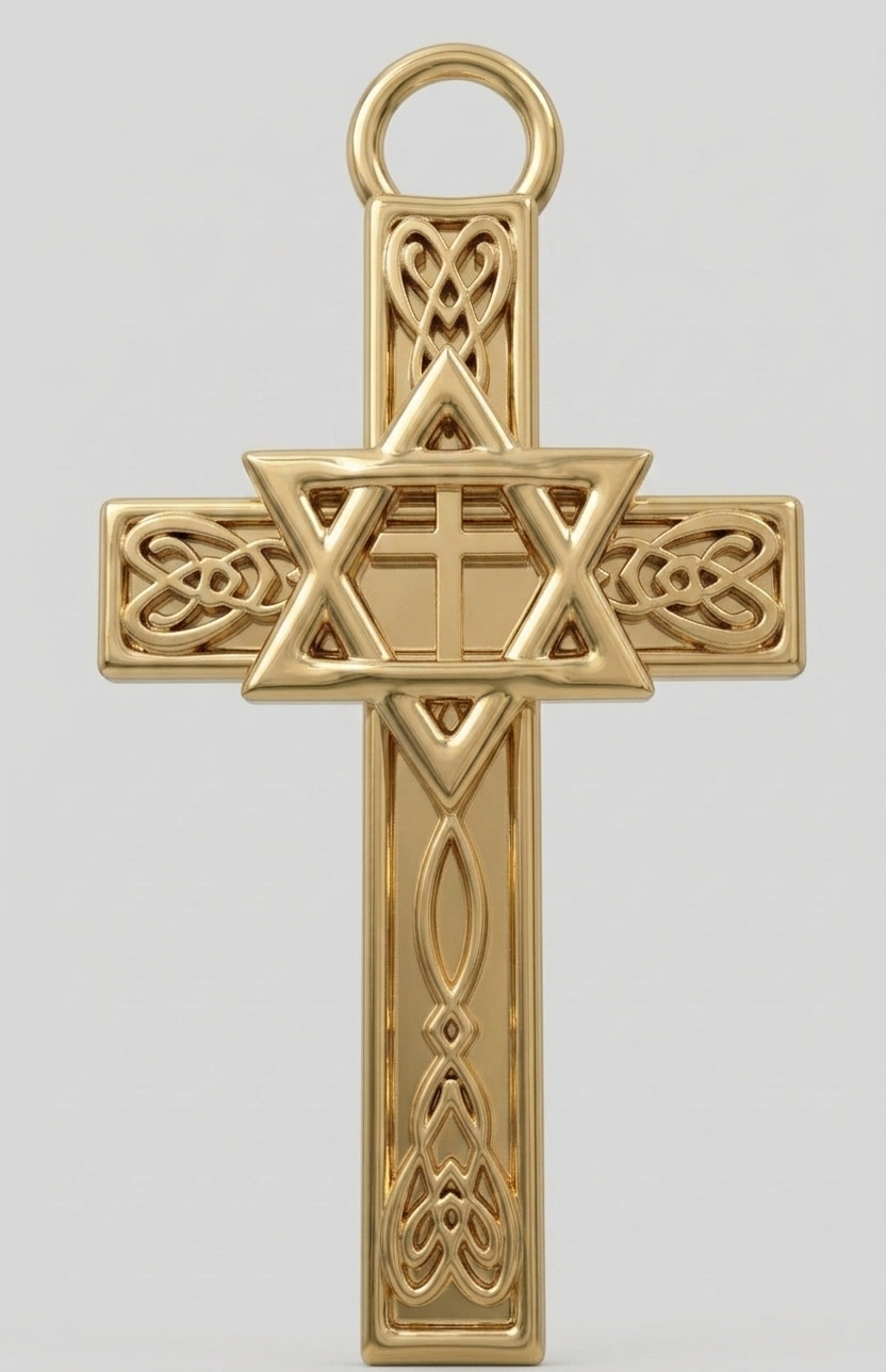 Celtic Cross with Star of David Pendant Necklace | Interfaith Jewellery | 18K Gold & Sterling Silver
