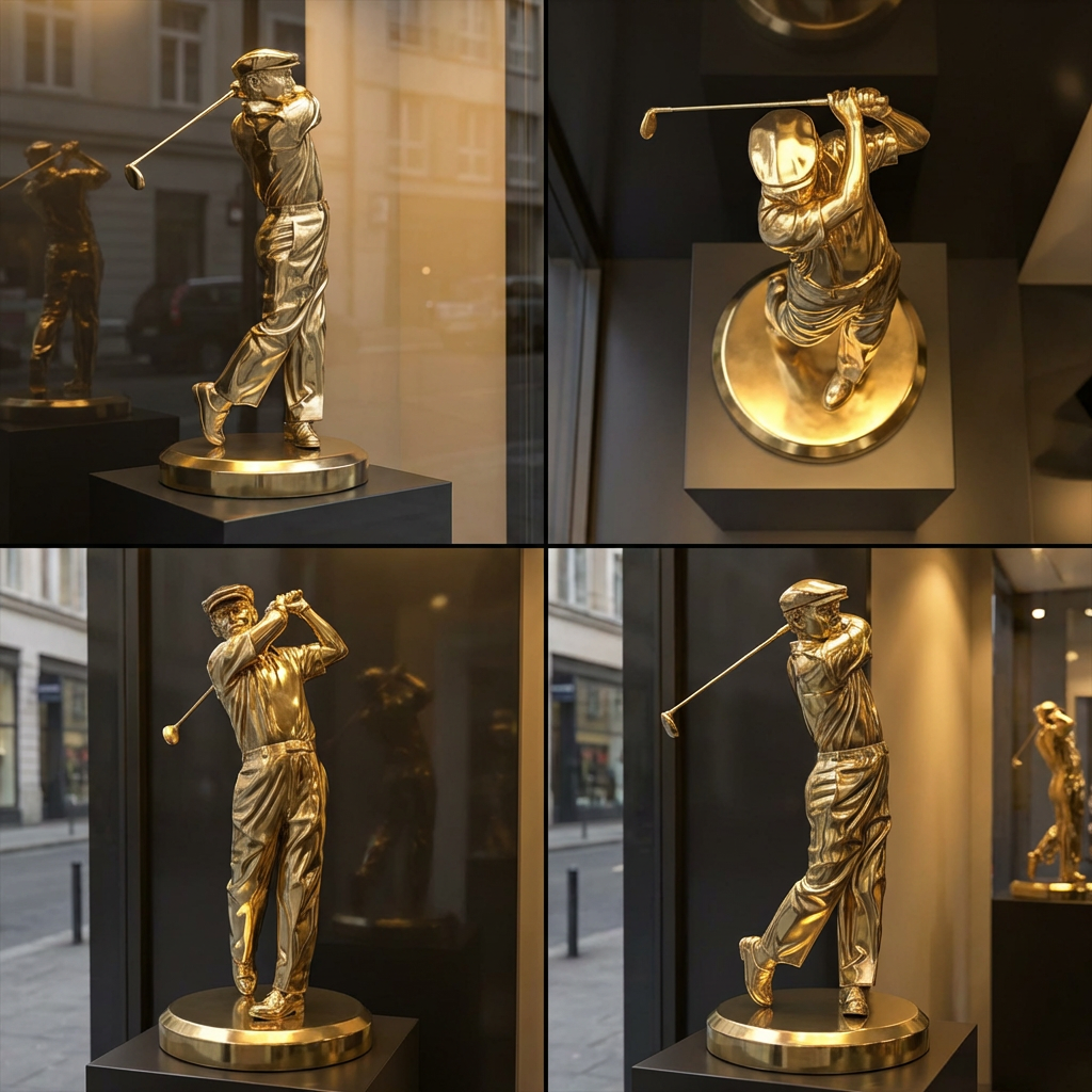 12 cm Golfer Sculpture – Hollow Bronze or Brass Miniature, Golf Swing Figurine, Collectible Sports Decor Gift