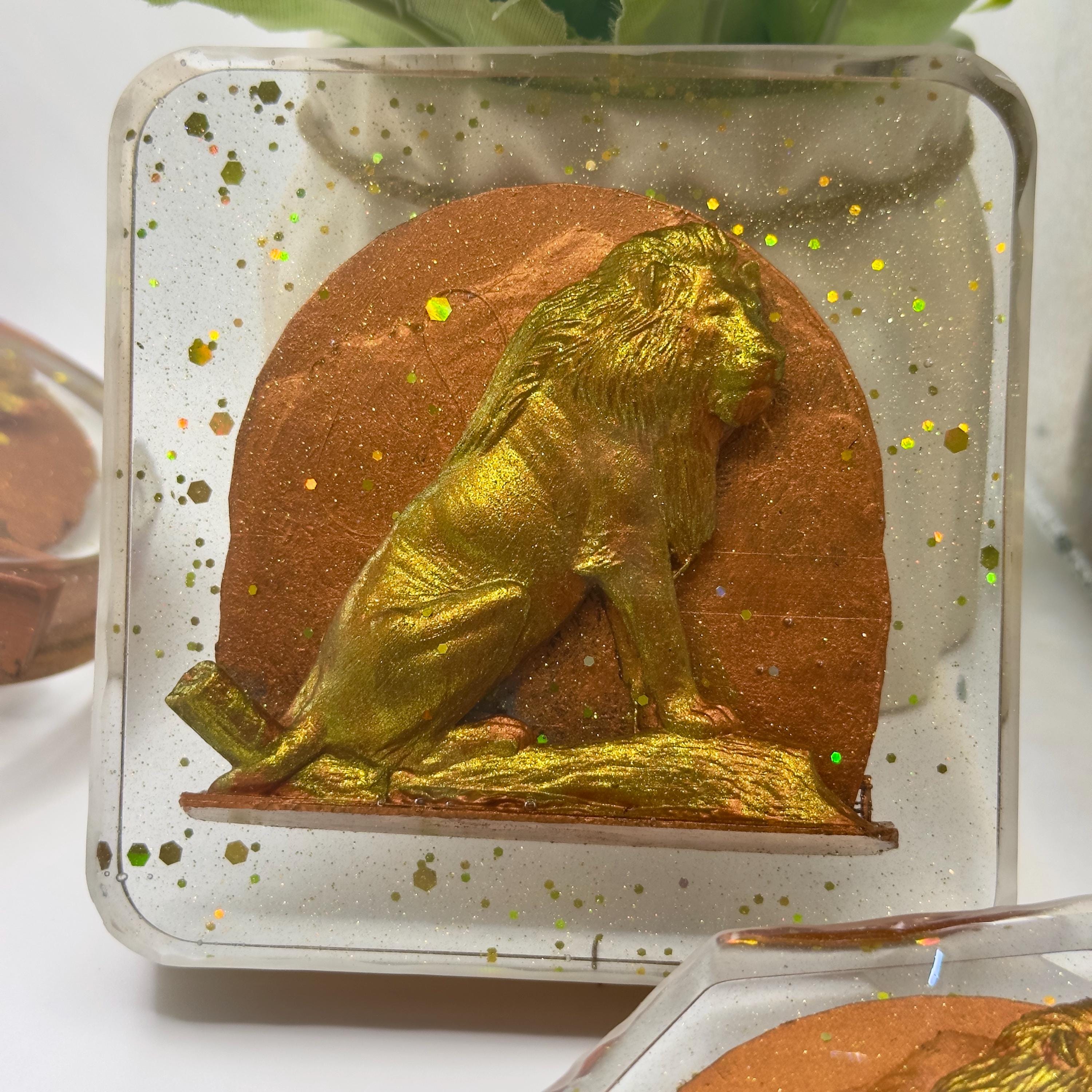 3D Lion Resin Coaster – Handmade Lion Lover Gift, Wildlife Decor, Safari Animal Accessory