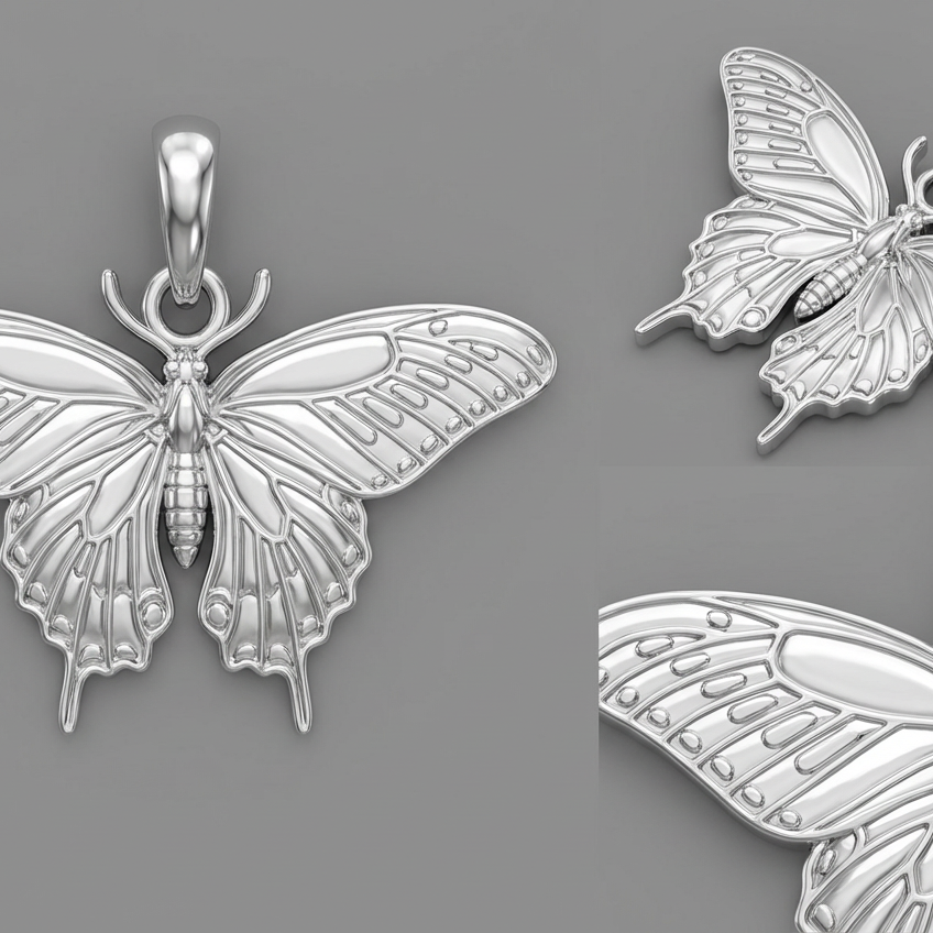 Black Swallowtail Butterfly Pendant – 23x20x5mm – Available in Gold, Silver & Brass