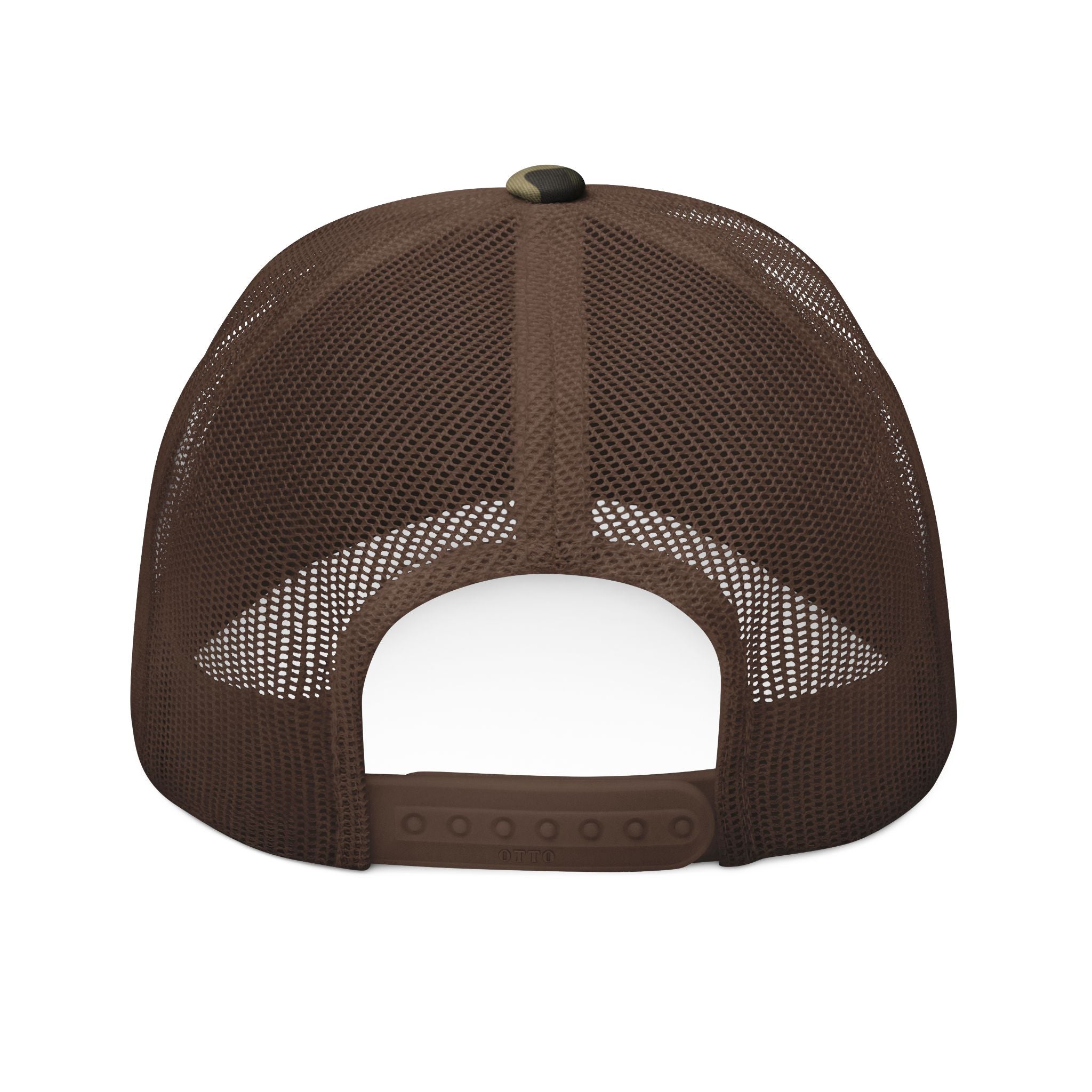 Camouflage Trucker Hat — Embroidered Gold Belt Patch