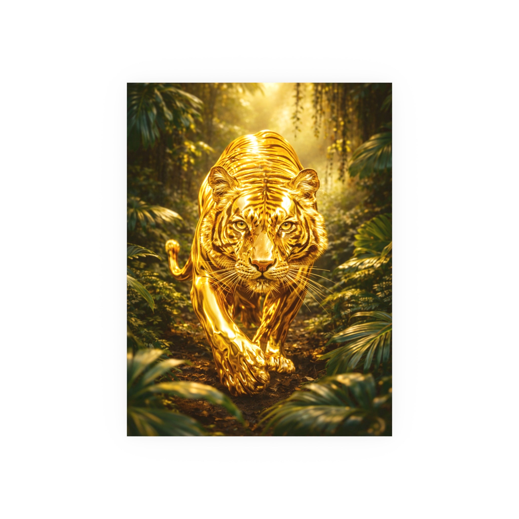 Golden Jungle Tiger Wall Art – Polished Gold Tiger Poster Luxury Wildlife Decor