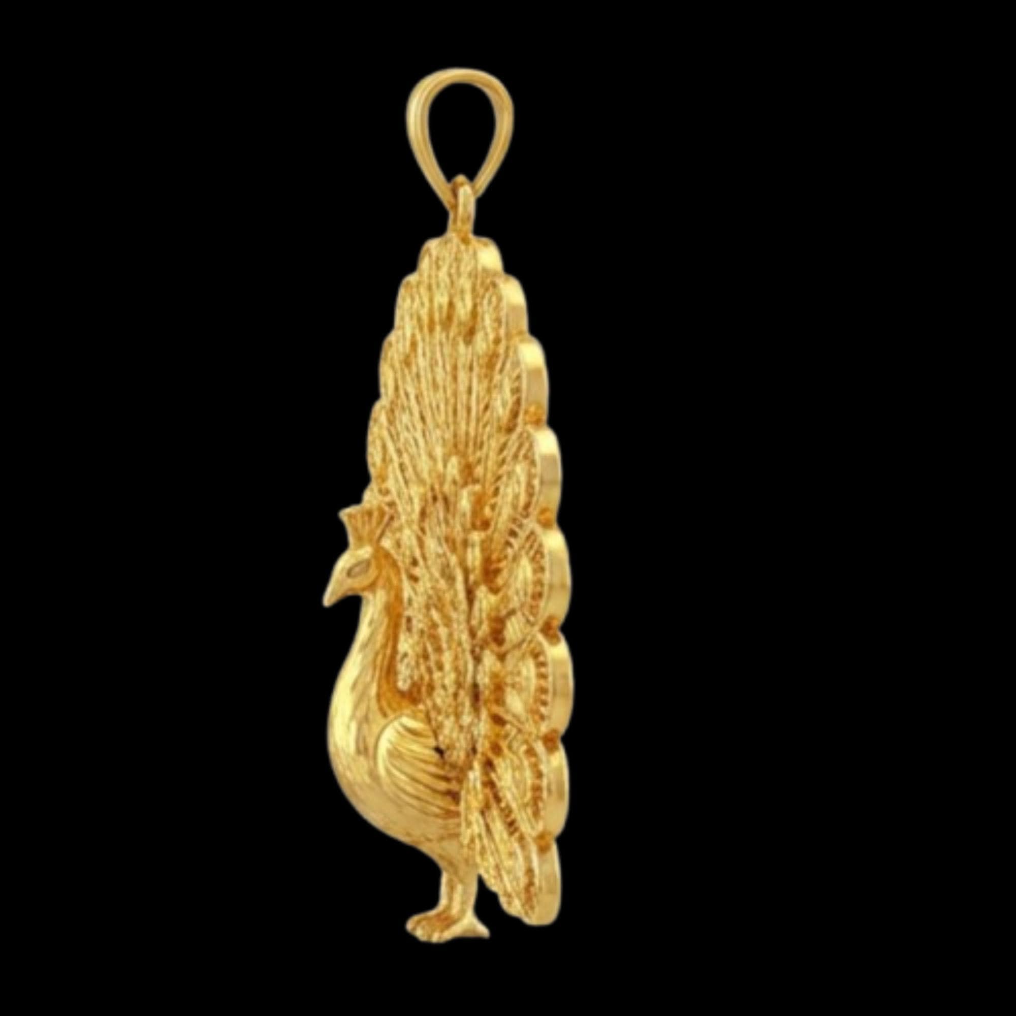 3D Peacock Pendant - Gold or Sterling Silver Fanned Tail Necklace