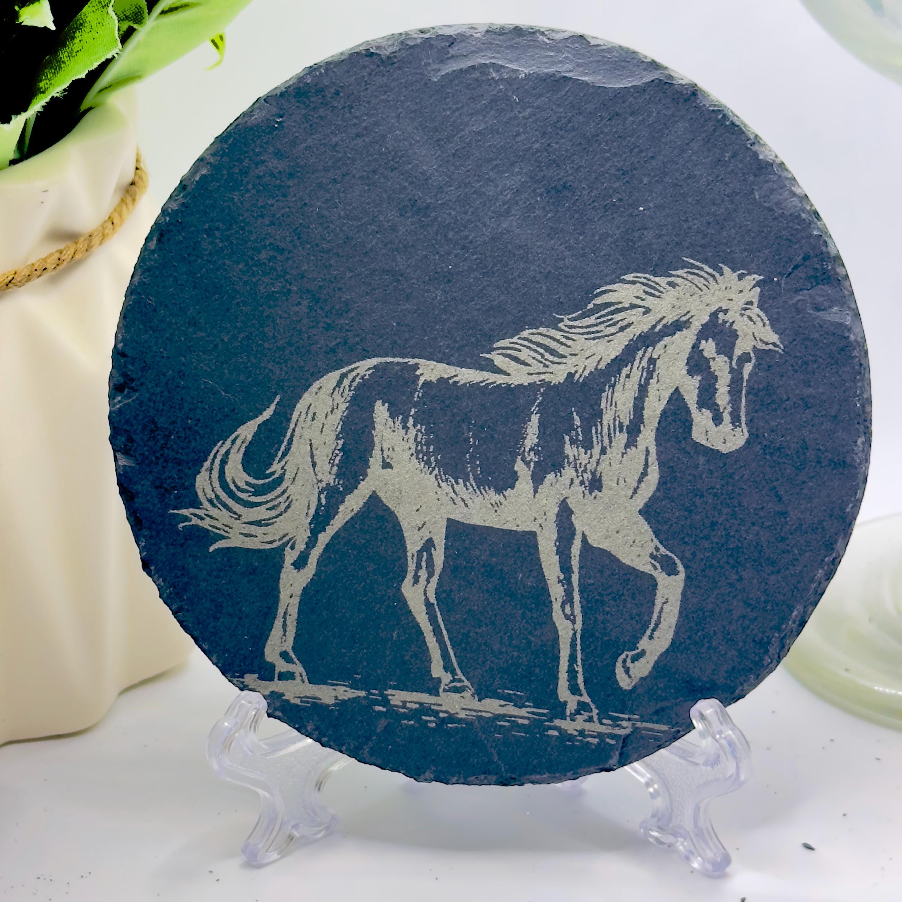 Galloping Horse Slate Coaster | Gold Rim & Epoxy Finish | Handmade Equestrian Decor | Unique Gift