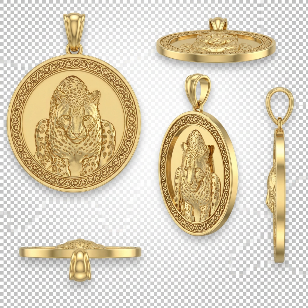 Cheetah Pendant Necklace – Gold & Sterling Silver, Predator in Attack Pose, Bold Wildlife Jewelry with Prominent Eyes