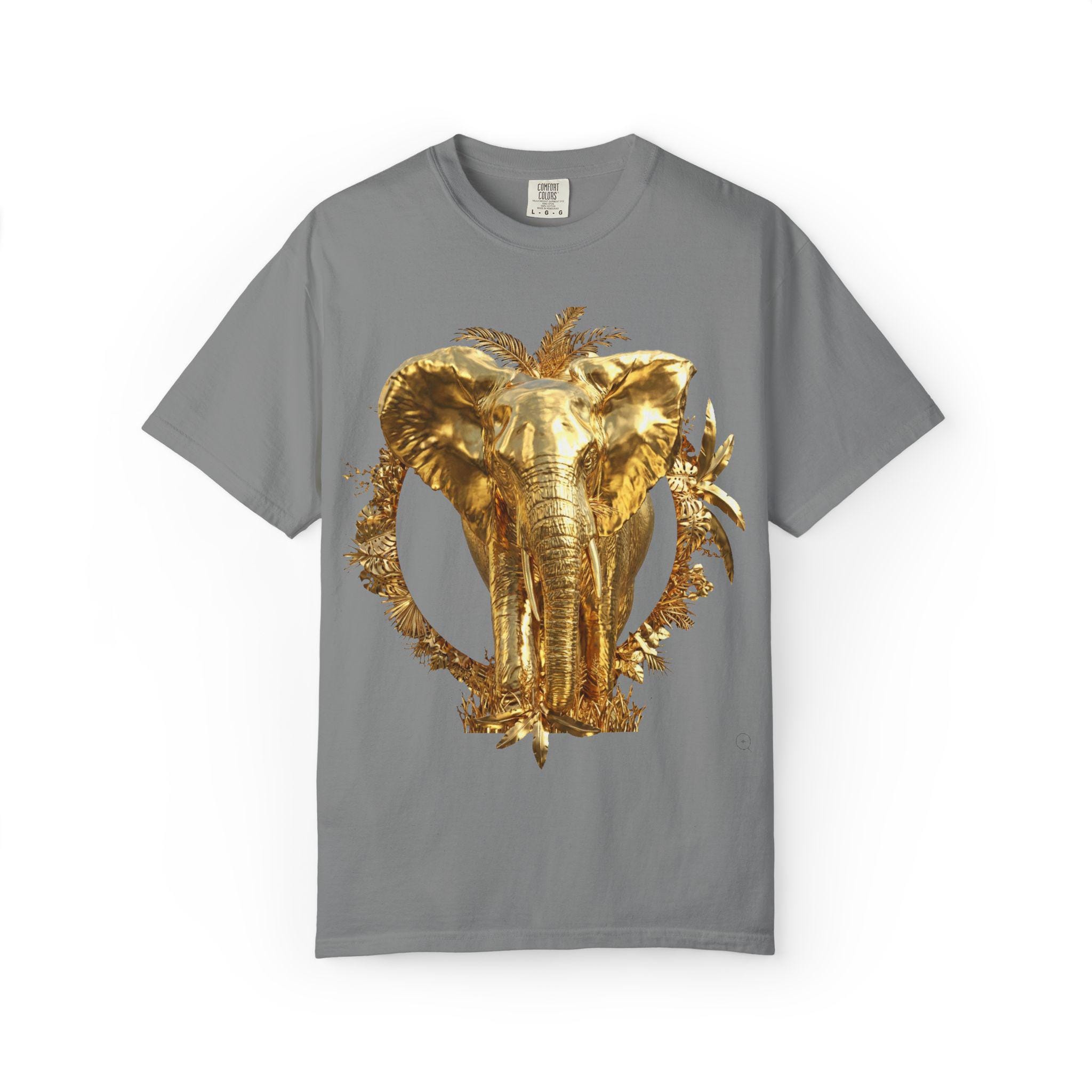 Golden Elephant in Savannah T-Shirt  3D Effect Wildlife Art, Majestic African Sunset Design
