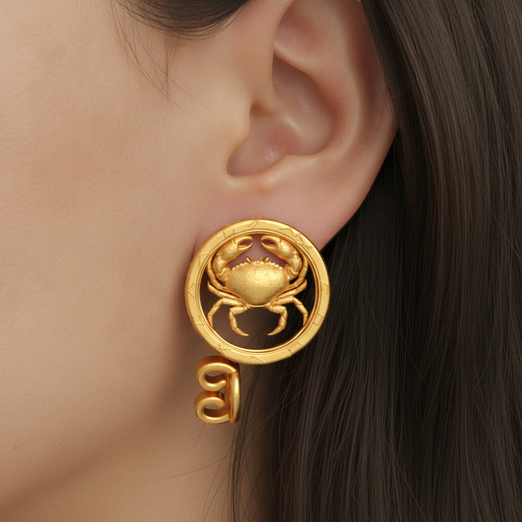 Cancer Zodiac Crab Stud Earrings, 18mm Astrology Earrings, Zodiac Constellation Studs, 9K Gold, Sterling Silver or Yellow Brass, Cancer Gift