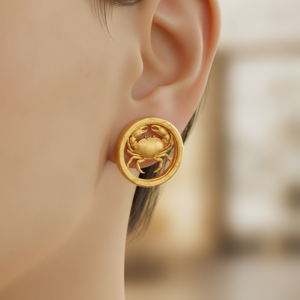 Cancer Zodiac Crab Stud Earrings, 18mm Astrology Earrings, Zodiac Constellation Studs, 9K Gold, Sterling Silver or Yellow Brass, Cancer Gift