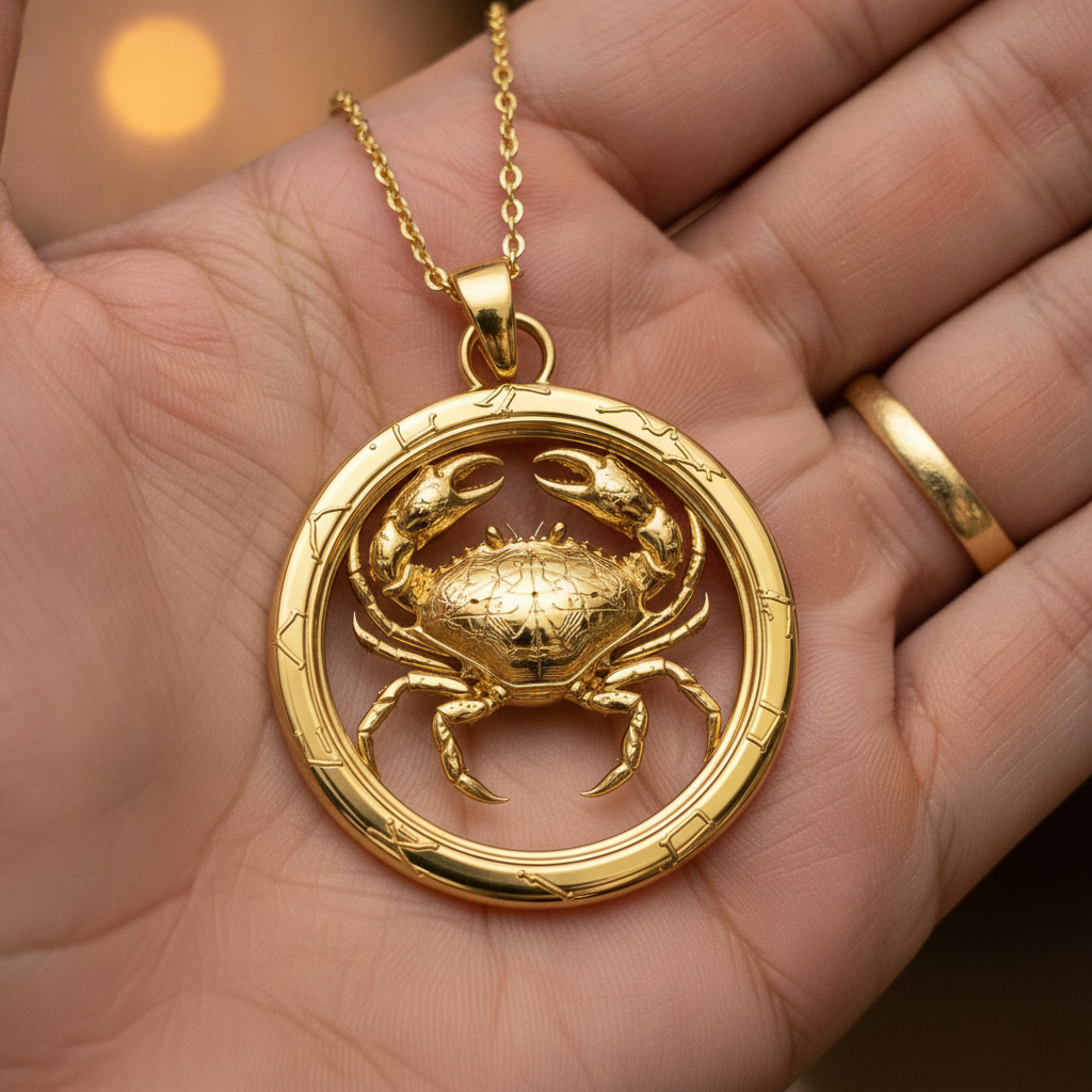 Cancer Zodiac Crab Pendant Necklace, 30mm Astrology Necklace, Cancer Constellation Jewellery, 9K Gold, Sterling Silver or Yellow Brass, Zodiac Gift