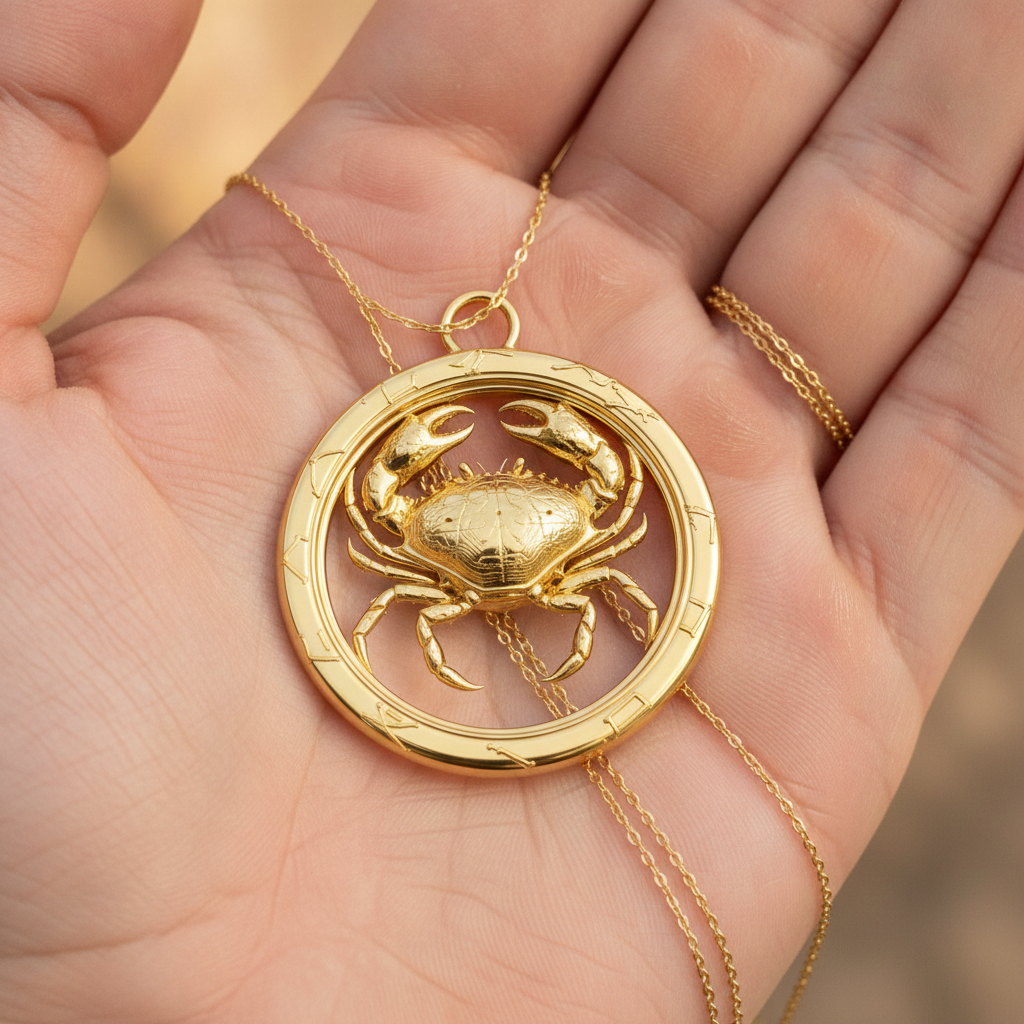 Cancer Zodiac Crab Pendant Necklace, 30mm Astrology Necklace, Cancer Constellation Jewellery, 9K Gold, Sterling Silver or Yellow Brass, Zodiac Gift