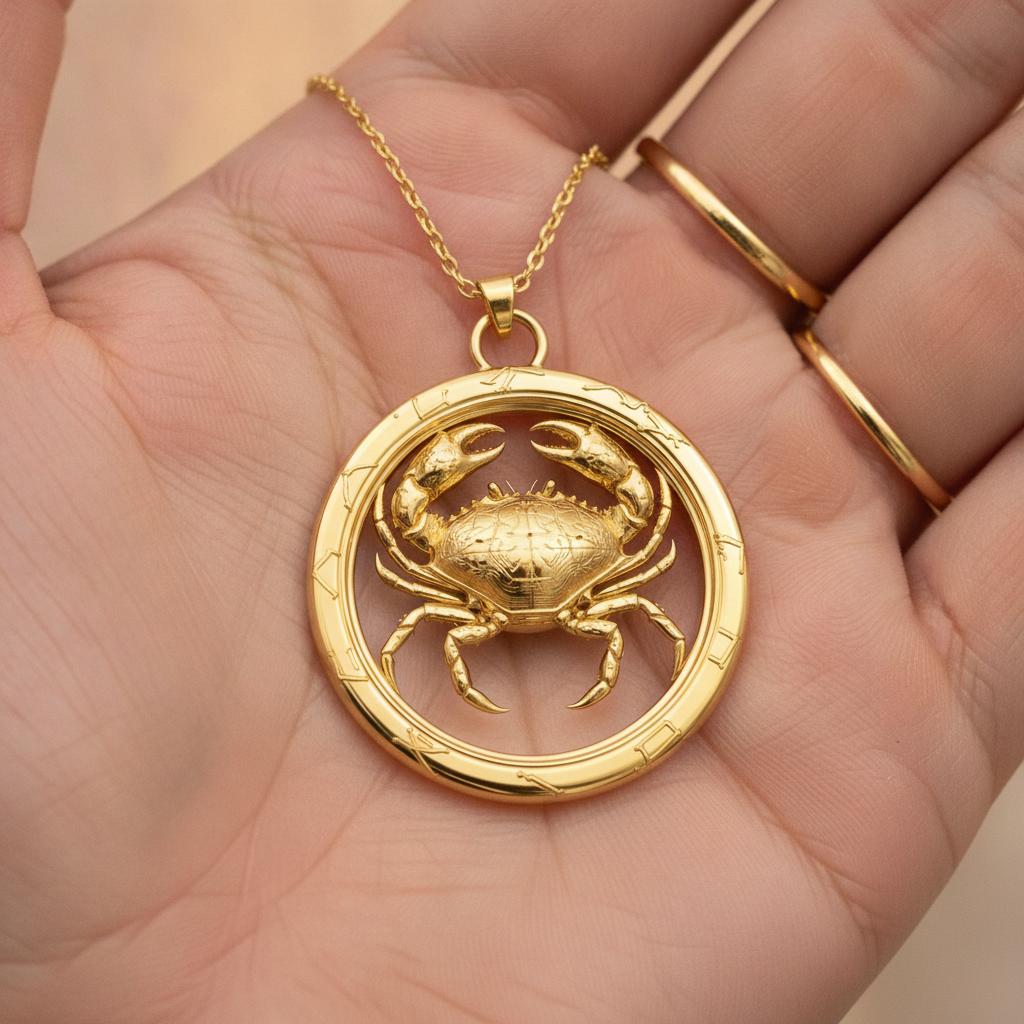 Cancer Zodiac Crab Pendant Necklace, 30mm Astrology Necklace, Cancer Constellation Jewellery, 9K Gold, Sterling Silver or Yellow Brass, Zodiac Gift