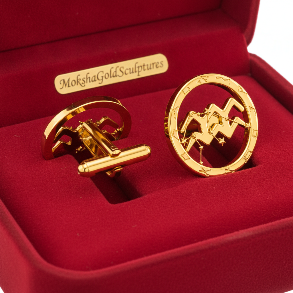 Aquarius Zodiac Stud Earrings, 18mm Astrology Earrings, Water Bearer Constellation Earrings, 9K Gold, Sterling Silver or Yellow Brass Gift