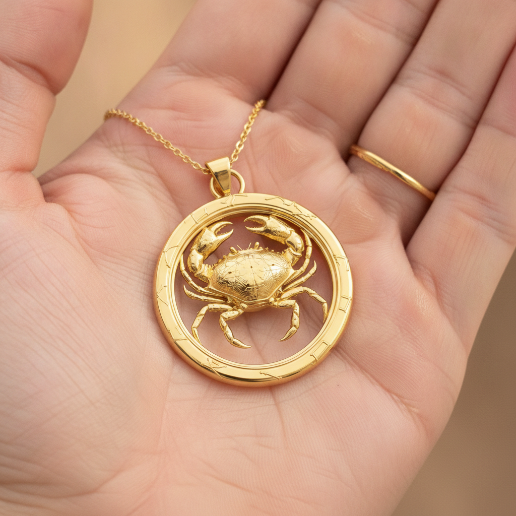 Cancer Zodiac Crab Pendant Necklace, 30mm Astrology Necklace, Cancer Constellation Jewellery, 9K Gold, Sterling Silver or Yellow Brass, Zodiac Gift