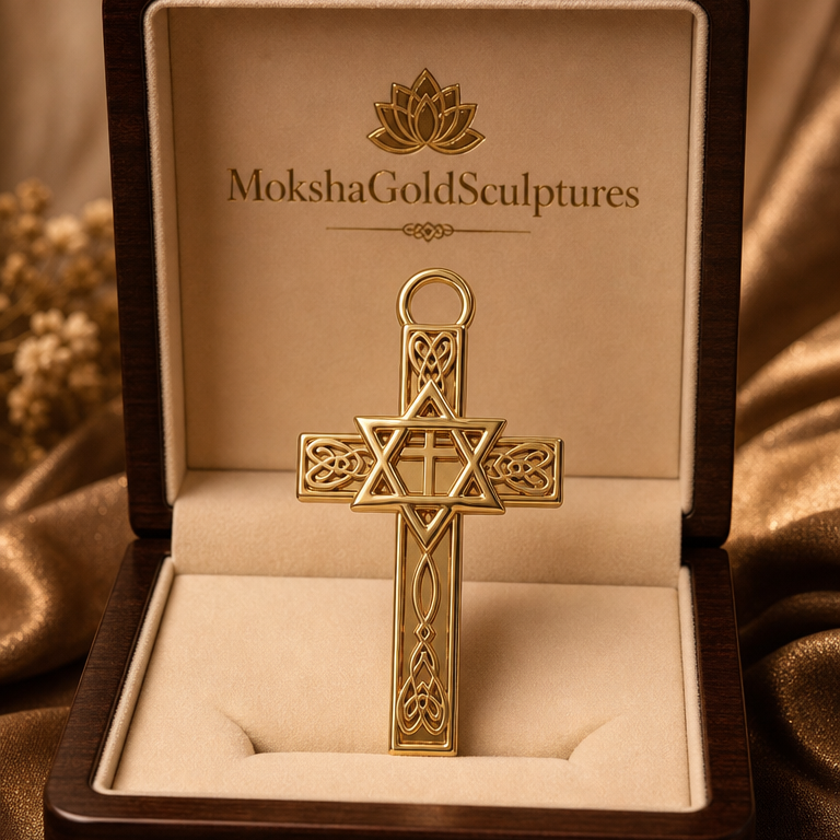 Celtic Cross with Star of David Pendant Necklace | Interfaith Jewellery | 18K Gold & Sterling Silver