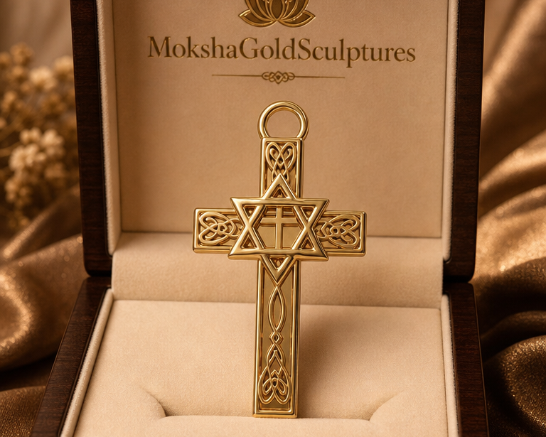 Celtic Cross with Star of David Pendant Necklace | Interfaith Jewellery | 18K Gold & Sterling Silver