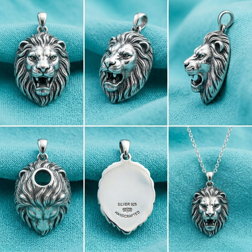Lion Head Pendant Polished Silver Polished Brass Statement Animal Jewelry 20mm Unisex Pendant