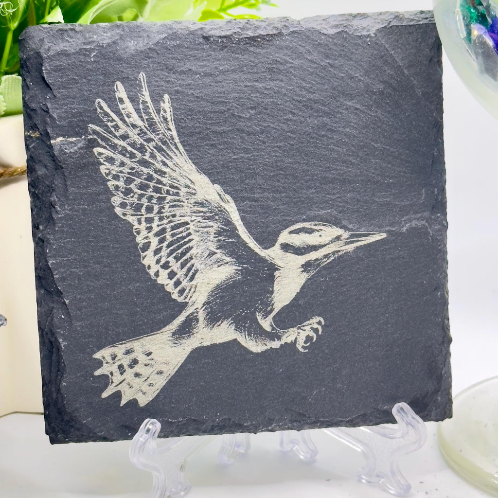 Bird Slate Coaster Collection | Handmade Engraved Bird Coasters | Robin Kingfisher Owl Woodpecker | Wildlife Gift