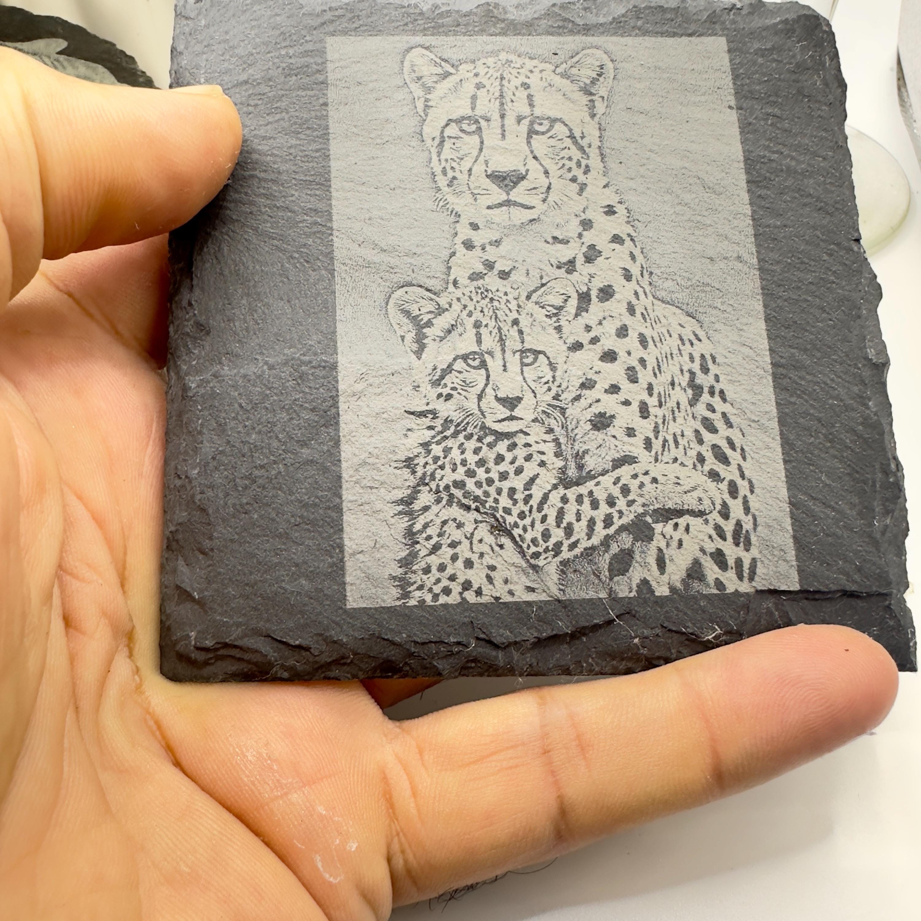 Cheetah Cub Hugging Mother Slate Coaster | Wildlife Animal Love Coaster | Natural Slate Gift for Animal Lovers