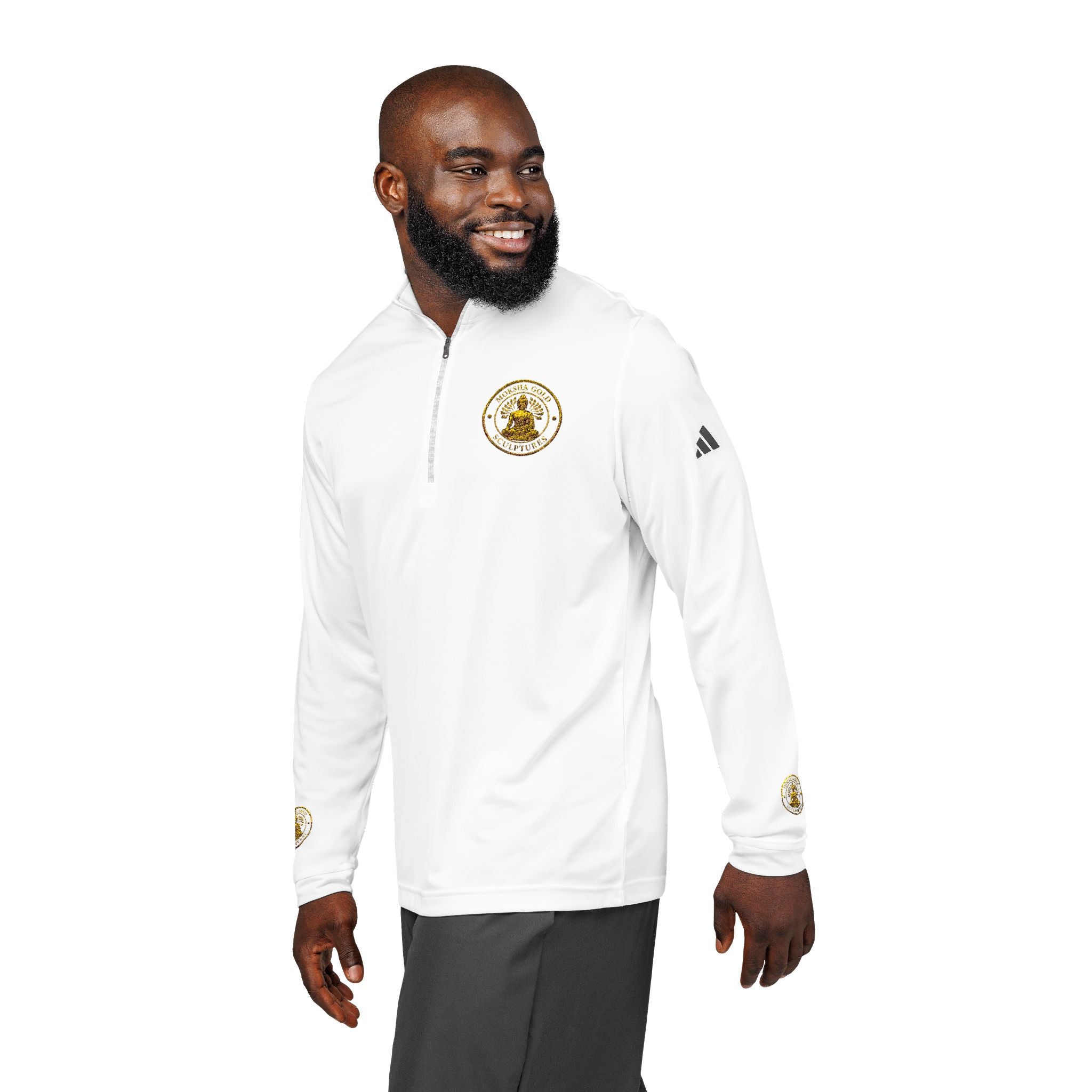 Embroidered adidas Quarter-Zip Pullover — White Performance Jacket with Crest