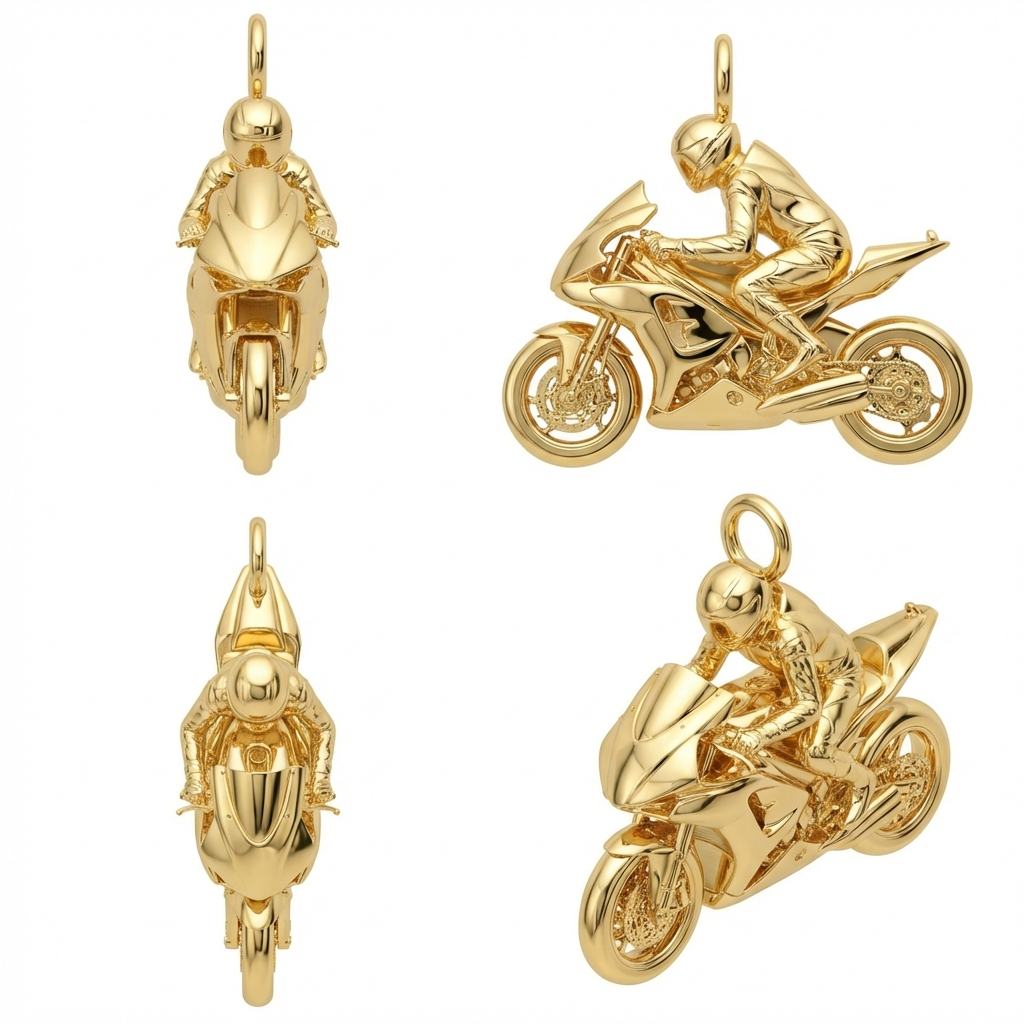 Solid Gold Racing Motorbike Pendant Necklace | Biker Jewelry Gift for Motorcycle Lovers