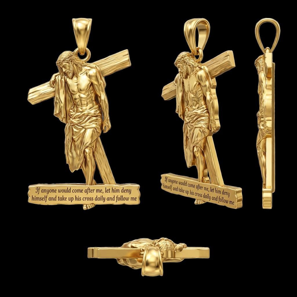 Christ Dragging Cross Pendant – Sterling Silver, Gold, Rose Gold & Vermeil