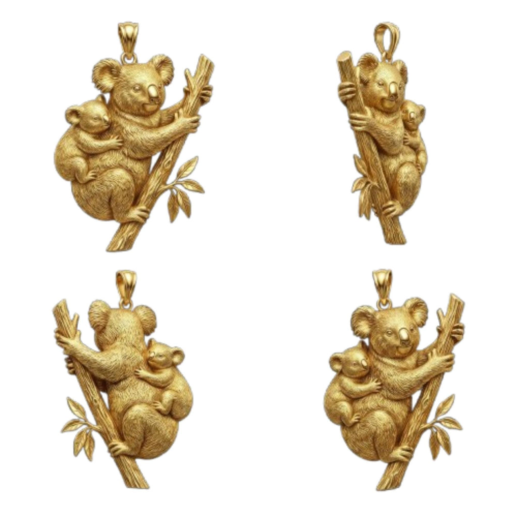Mother & Baby Koala Pendant – 3D Sterling Silver Necklace