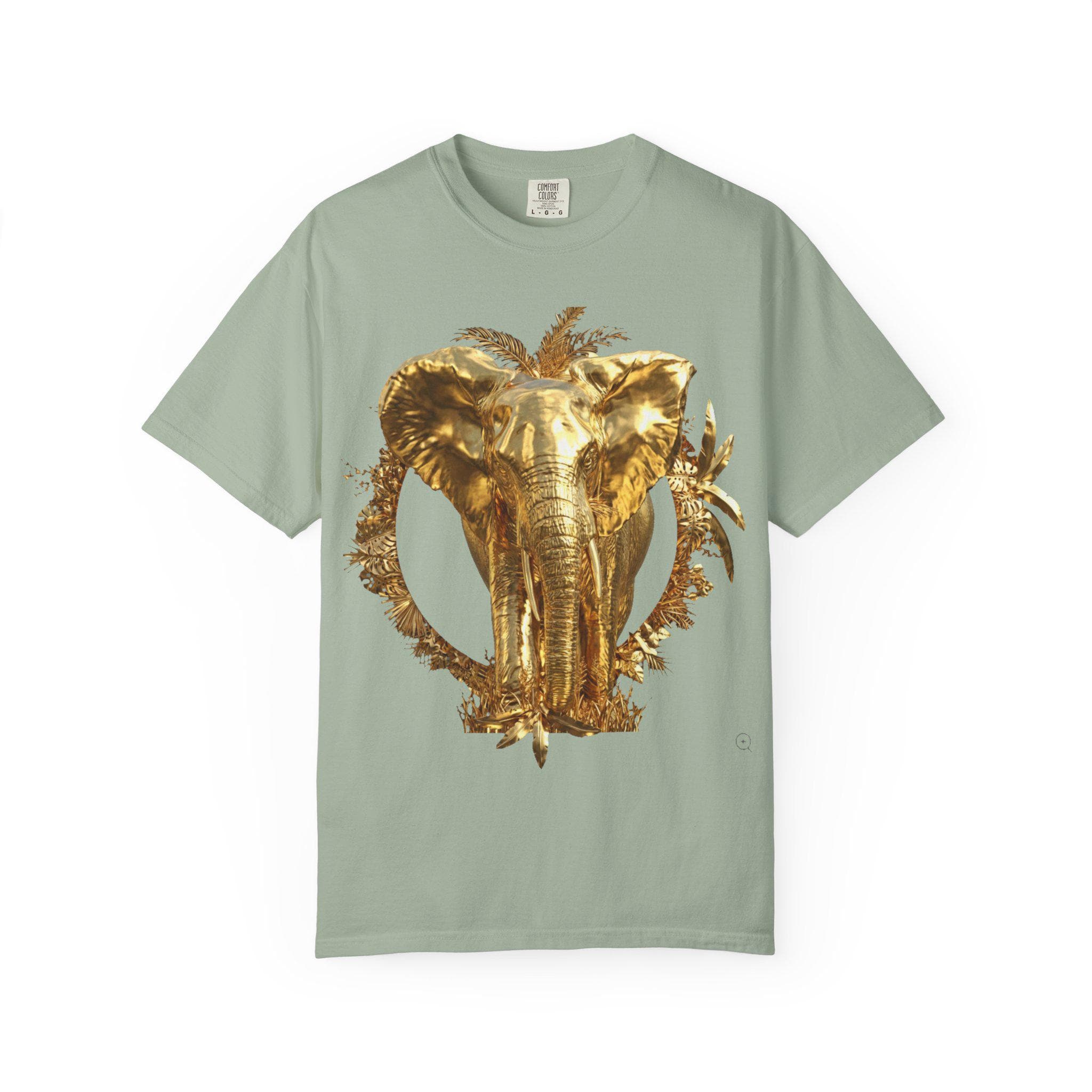 Golden Elephant in Savannah T-Shirt  3D Effect Wildlife Art, Majestic African Sunset Design