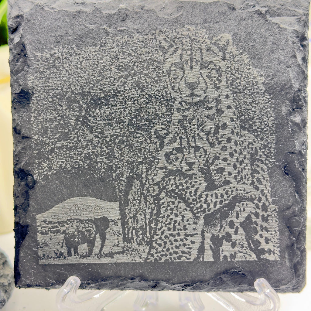 Cheetah Cub Hugging Mother Slate Coaster | Wildlife Animal Love Coaster | Natural Slate Gift for Animal Lovers