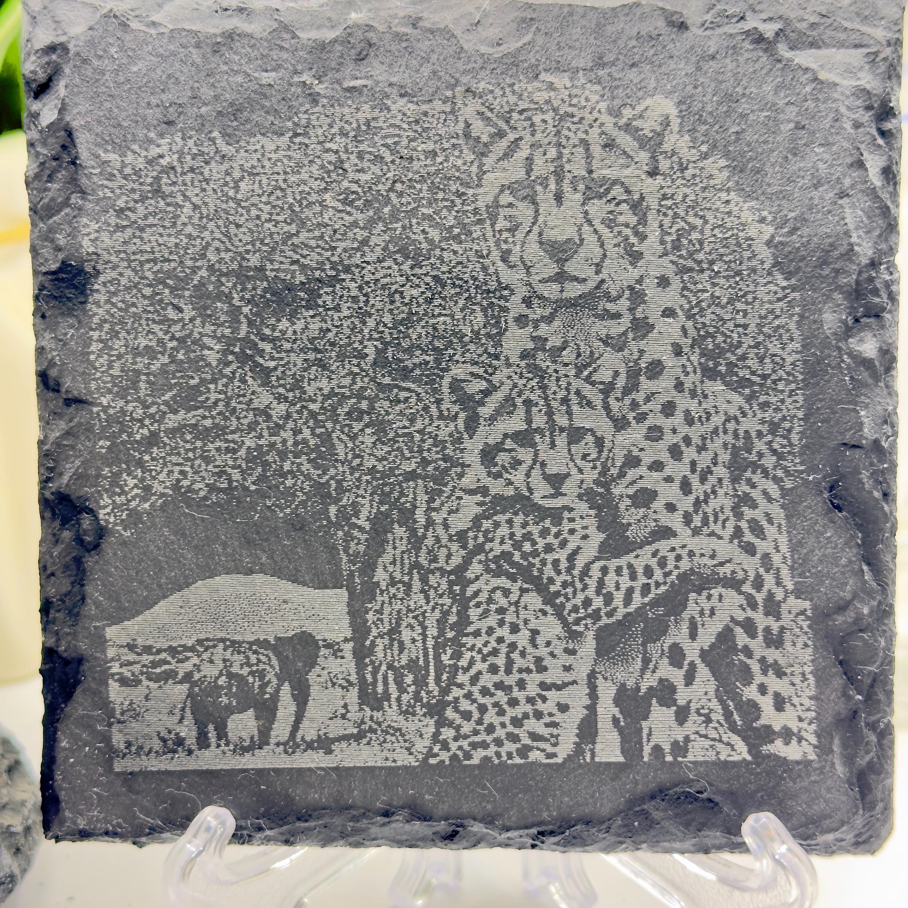Cheetah Cub Hugging Mother Slate Coaster | Wildlife Animal Love Coaster | Natural Slate Gift for Animal Lovers