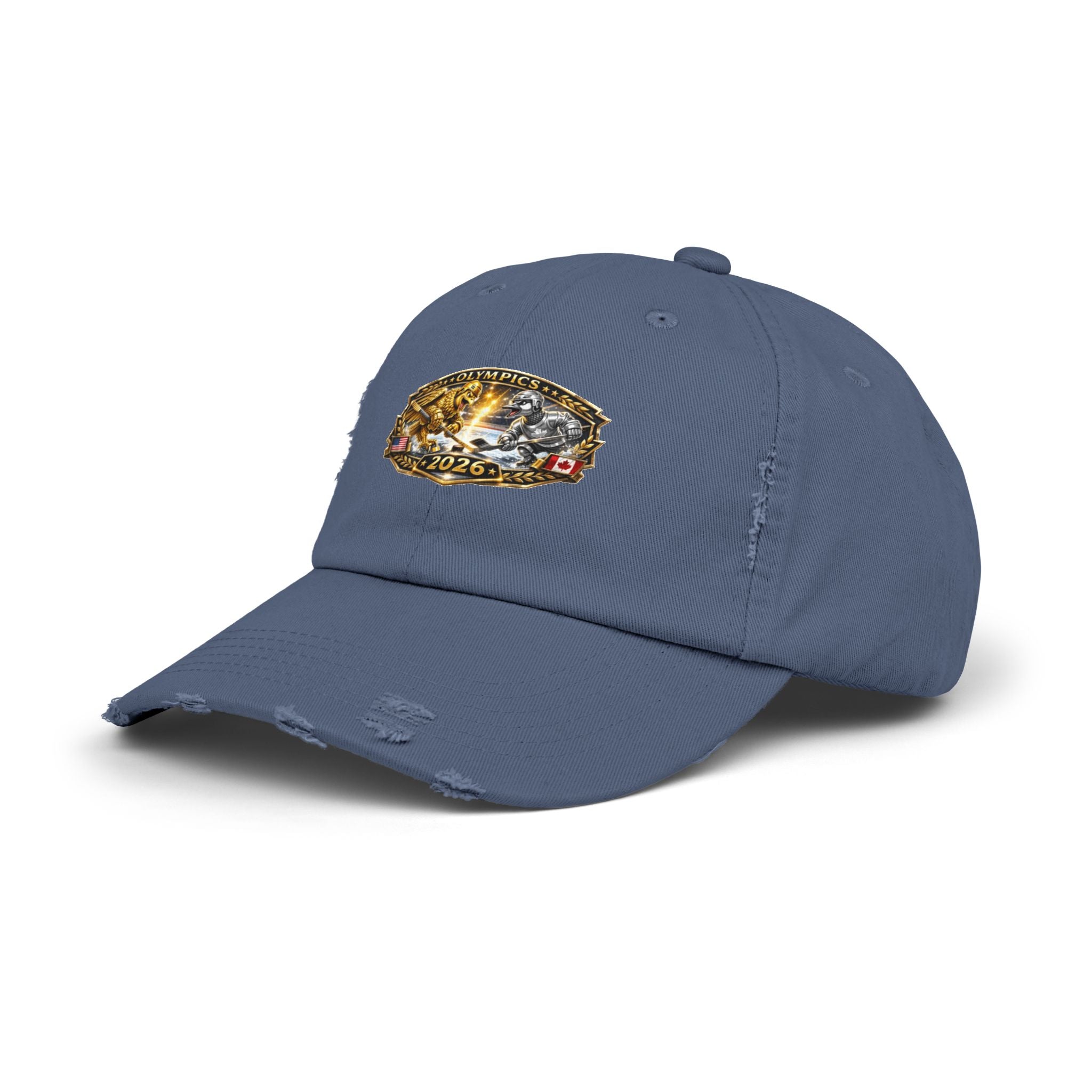 Distressed Baseball Cap — 2026 Olympic Crest Vintage Patch