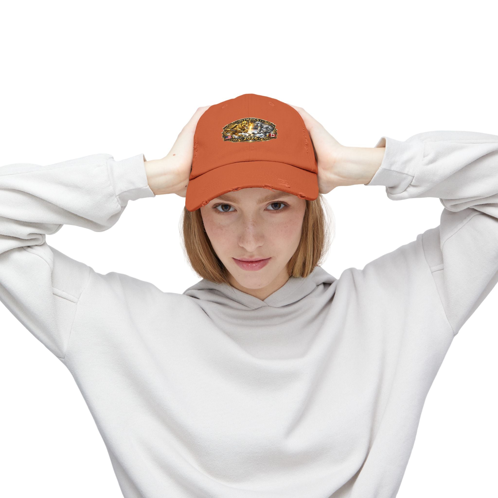 Distressed Baseball Cap — 2026 Olympic Crest Vintage Patch