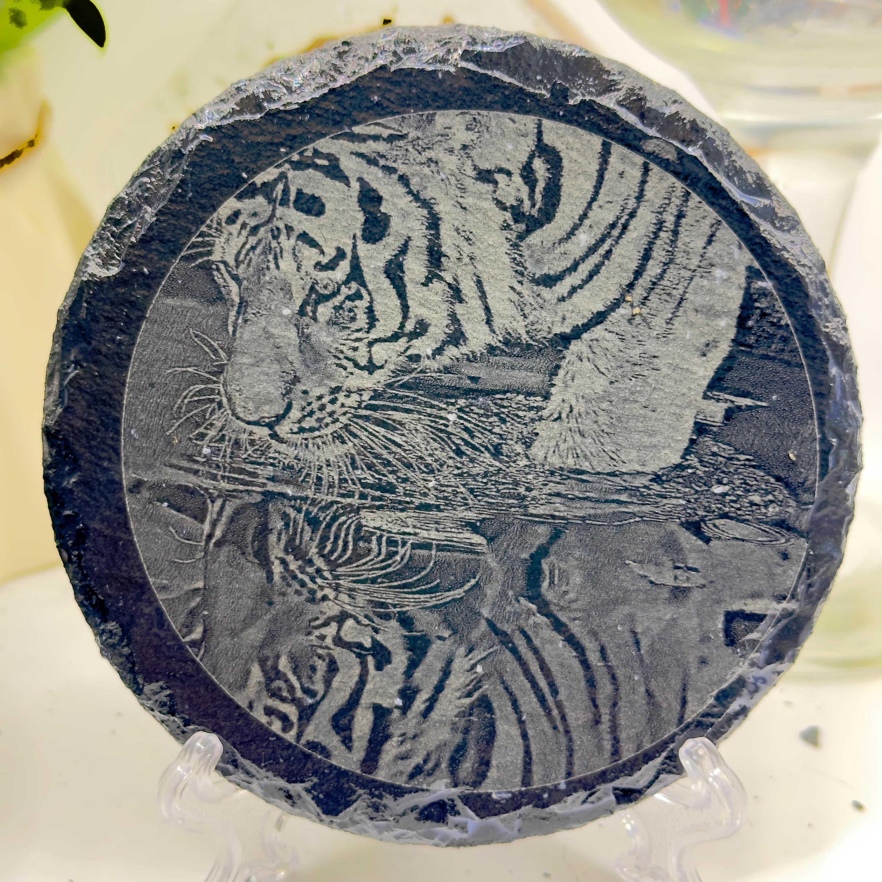 Tiger Drinking Water Slate Coaster | Wildlife Tiger Reflection Coaster | Animal Art Natural Slate | Gift for Animal Lovers