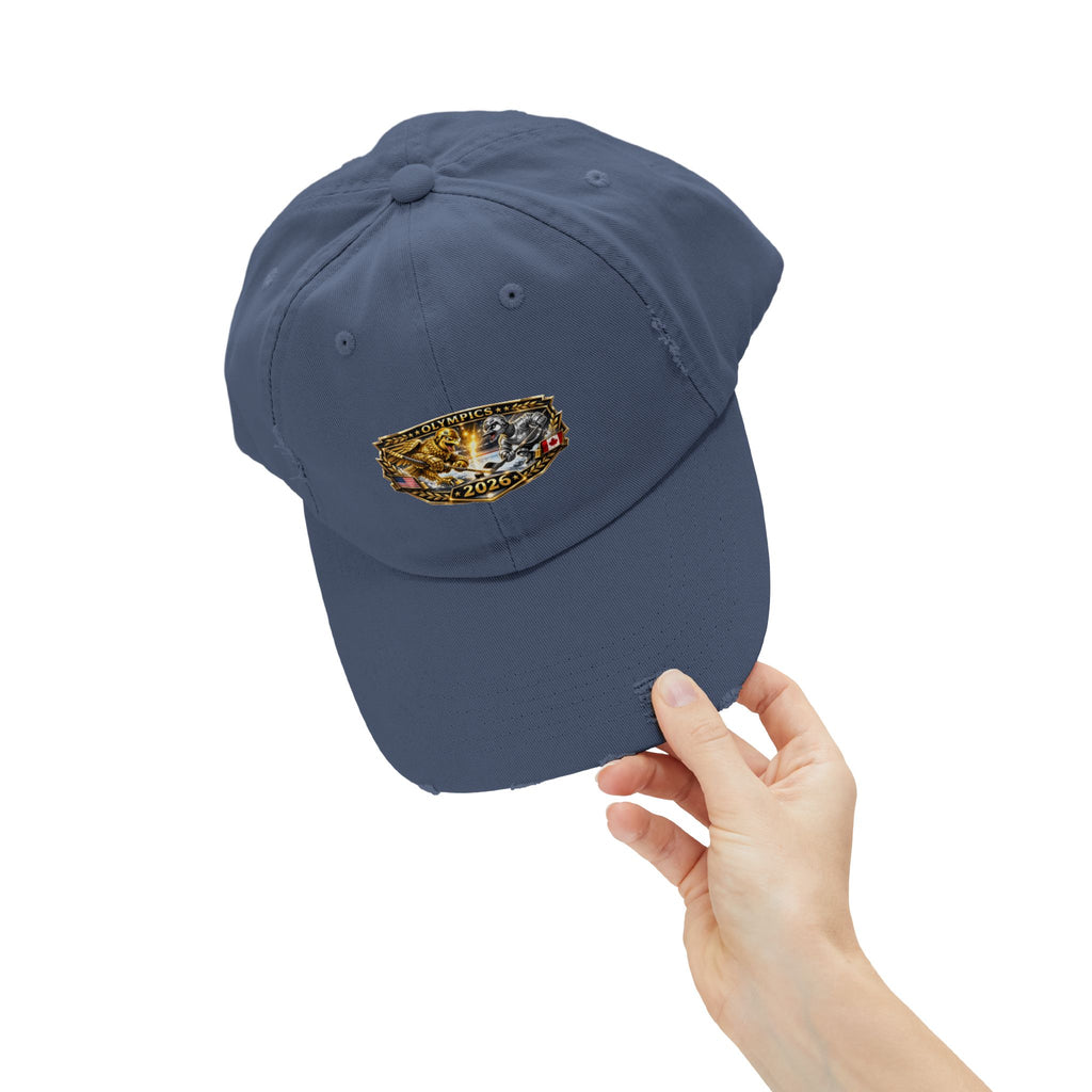 Distressed Baseball Cap — 2026 Olympic Crest Vintage Patch