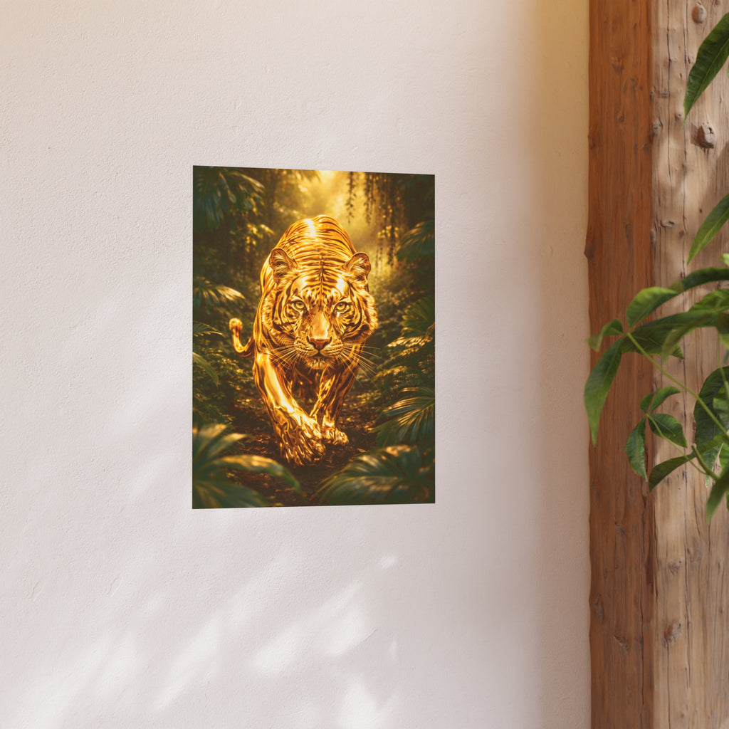 Golden Jungle Tiger Wall Art – Polished Gold Tiger Poster Luxury Wildlife Decor