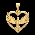 18K Gold Dove Pendant, 3D Heart Valentine's Gift