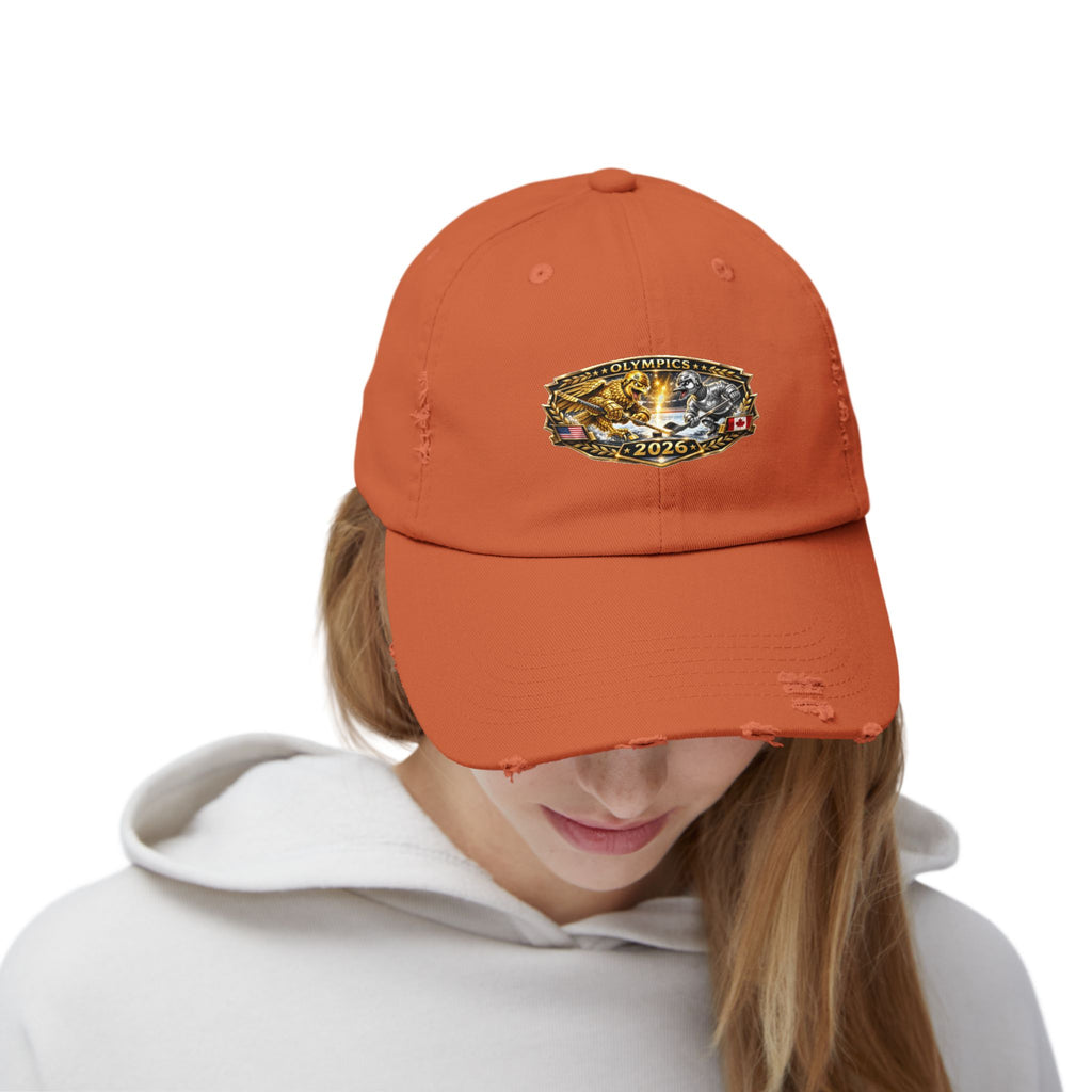 Distressed Baseball Cap — 2026 Olympic Crest Vintage Patch