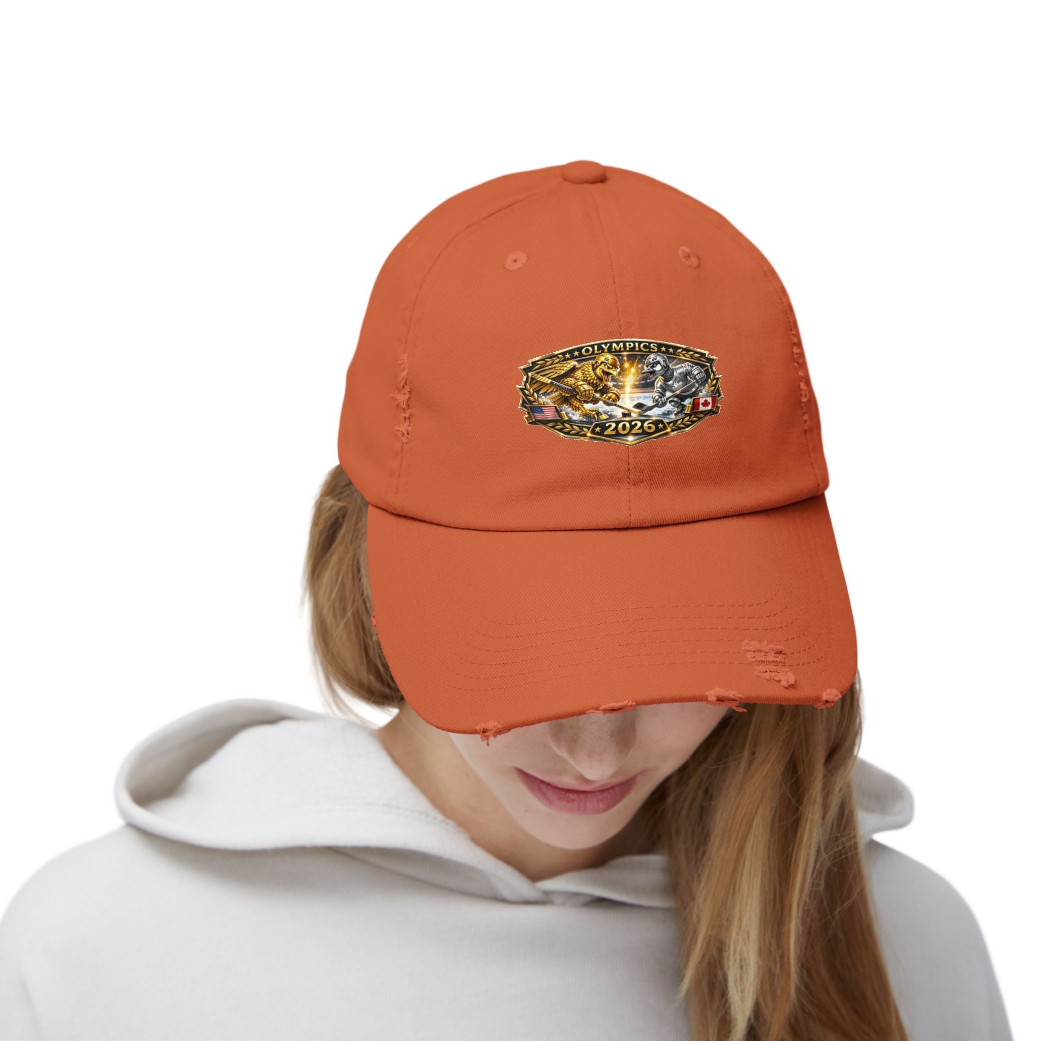 Distressed Baseball Cap — 2026 Olympic Crest Vintage Patch