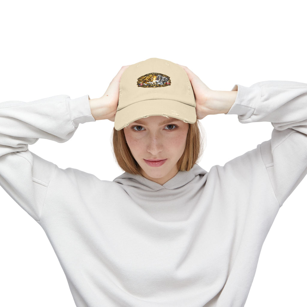 Distressed Baseball Cap — 2026 Olympic Crest Vintage Patch