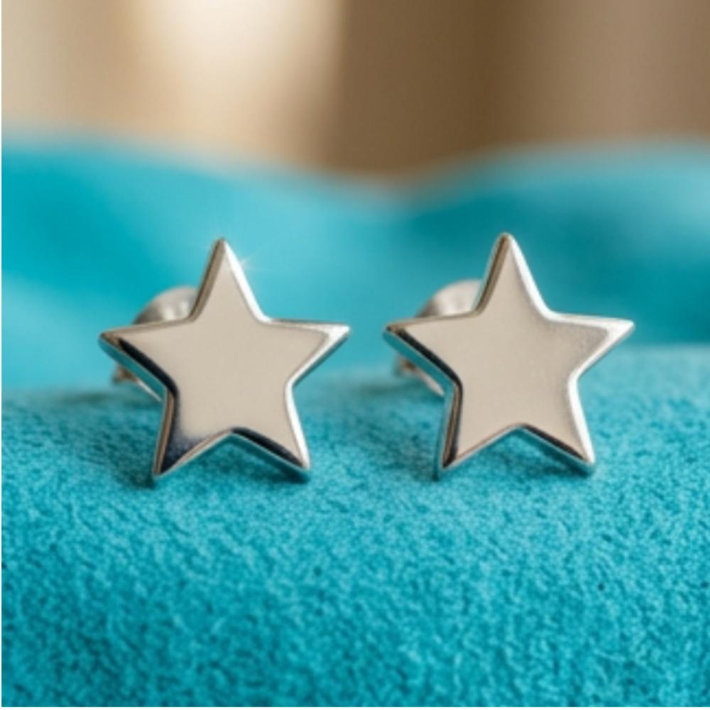 Star Stud Earrings Polished Silver Polished Brass Minimalist Unisex Jewelry 12mm