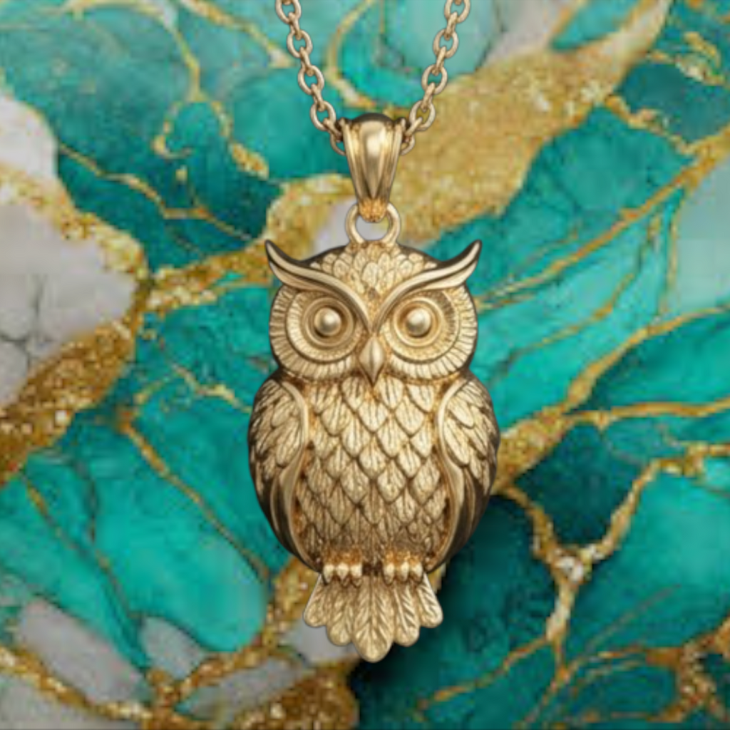 Exotic Owl Pendant with Prominent Eyes – Solid 14K or 18K Gold – Luxury Statement Jewelry