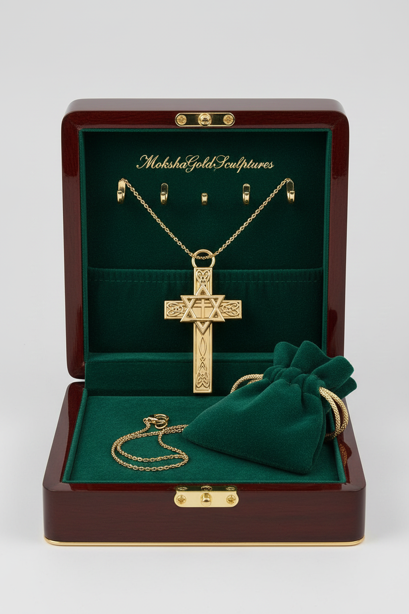 Celtic Cross with Star of David Pendant Necklace | Interfaith Jewellery | 18K Gold & Sterling Silver