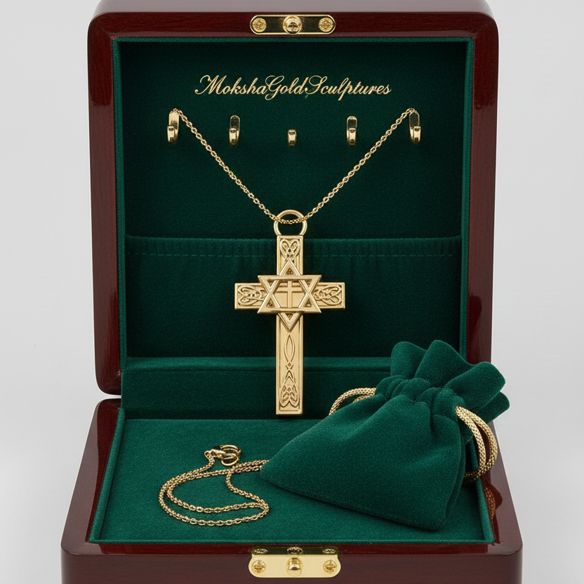 Celtic Cross with Star of David Pendant Necklace | Interfaith Jewellery | 18K Gold & Sterling Silver