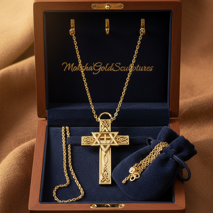 Celtic Cross with Star of David Pendant Necklace | Interfaith Jewellery | 18K Gold & Sterling Silver