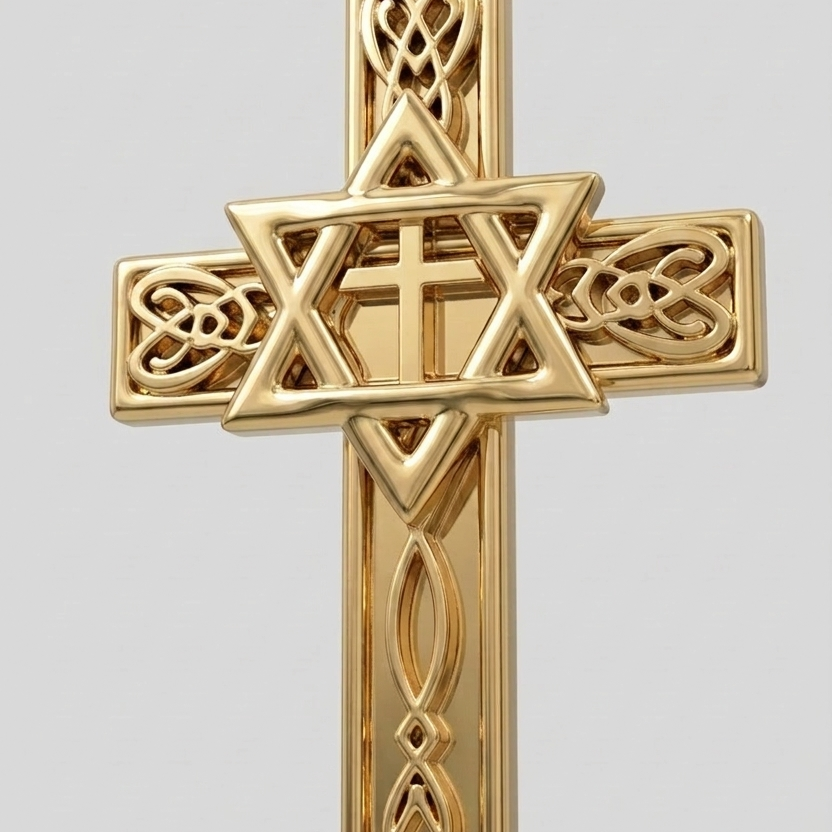 Celtic Cross with Star of David Pendant Necklace | Interfaith Jewellery | 18K Gold & Sterling Silver