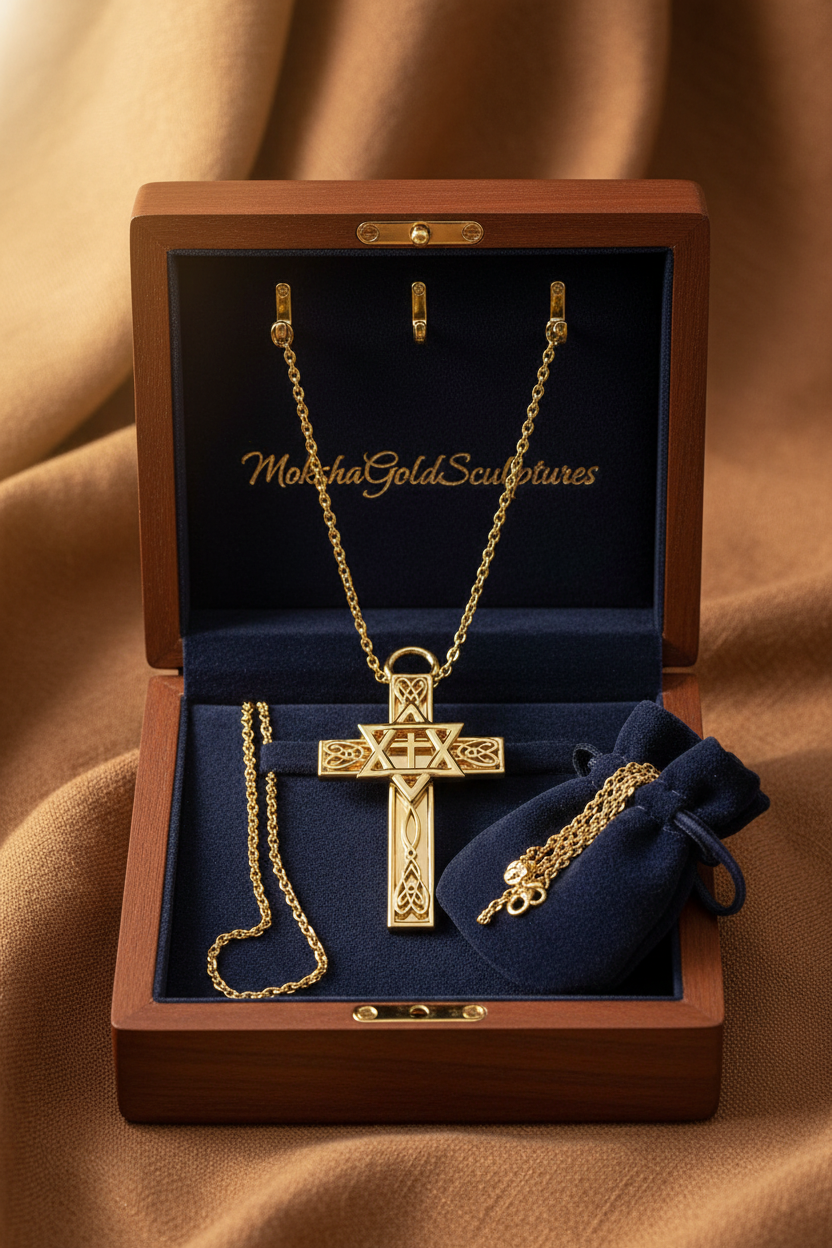 Celtic Cross with Star of David Pendant Necklace | Interfaith Jewellery | 18K Gold & Sterling Silver