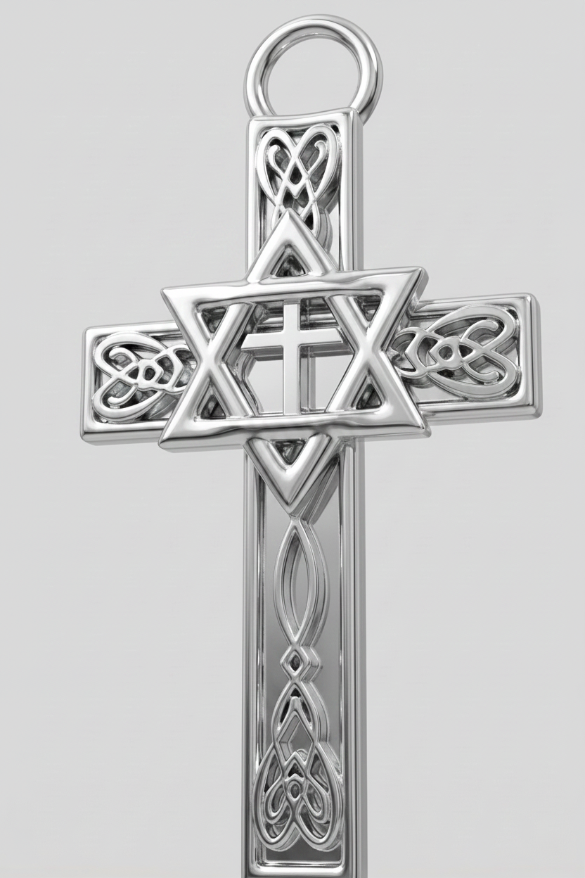 Celtic Cross with Star of David Pendant Necklace | Interfaith Jewellery | 18K Gold & Sterling Silver