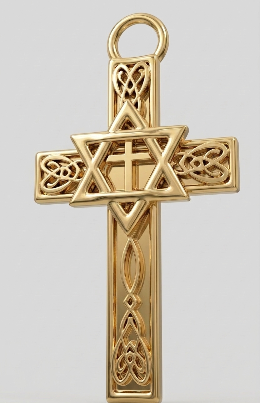 Celtic Cross with Star of David Pendant Necklace | Interfaith Jewellery | 18K Gold & Sterling Silver