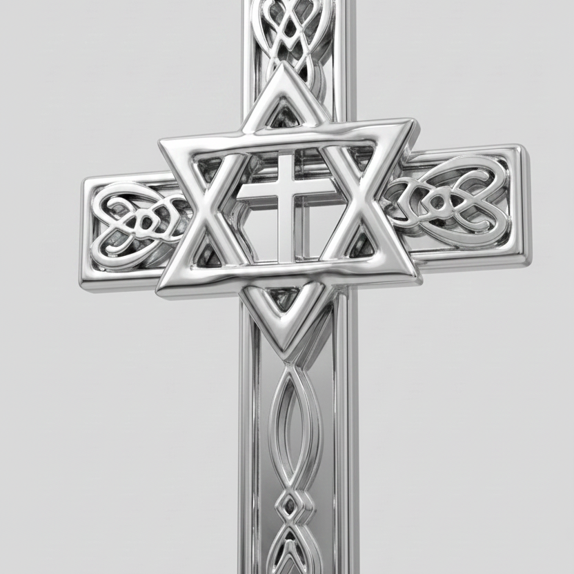 Celtic Cross with Star of David Pendant Necklace | Interfaith Jewellery | 18K Gold & Sterling Silver