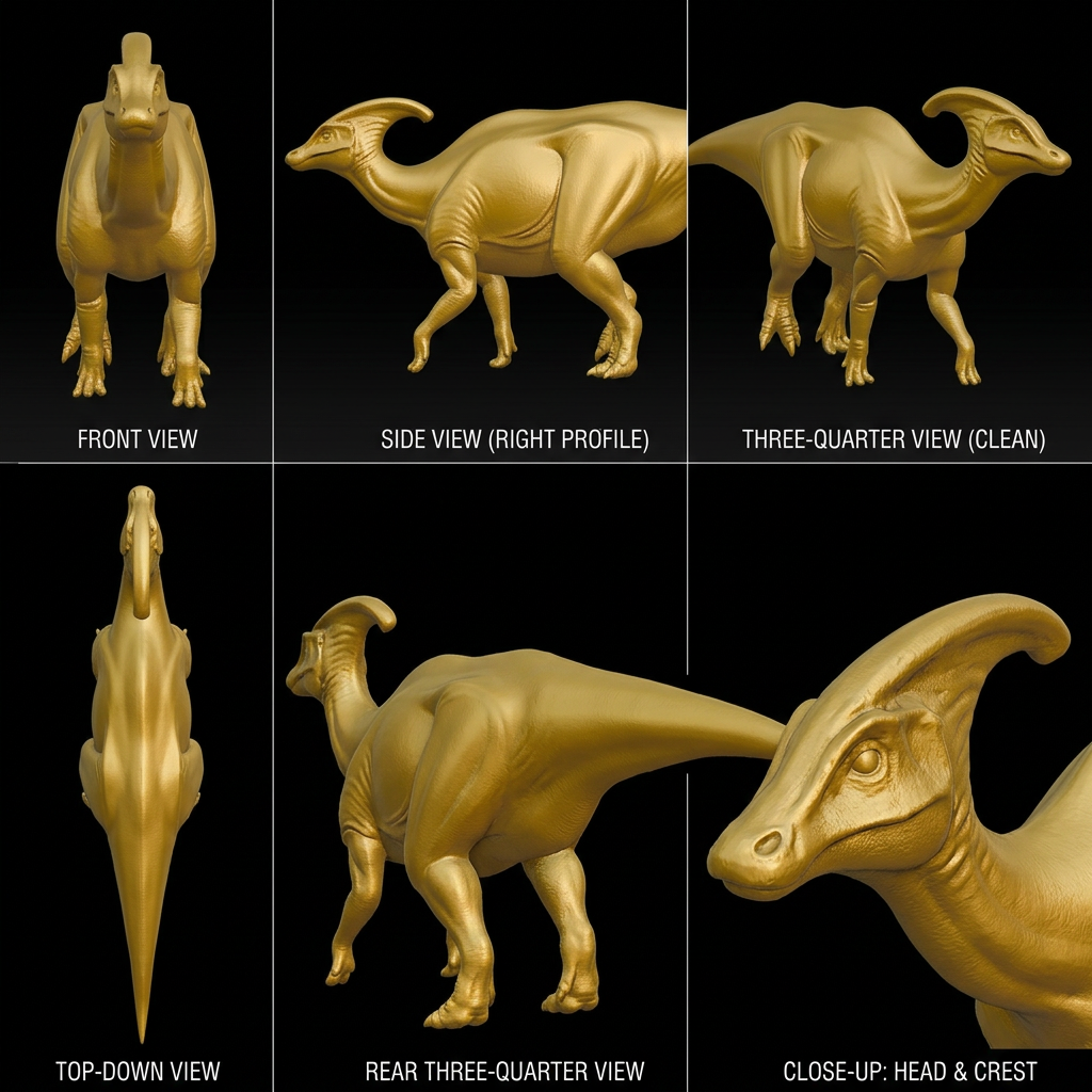 Parasaurolophus Dinosaur 3D Print (130mm) – Detailed Crest Dino Model – PLA, Nylon, Resin, TPU – Free Shipping